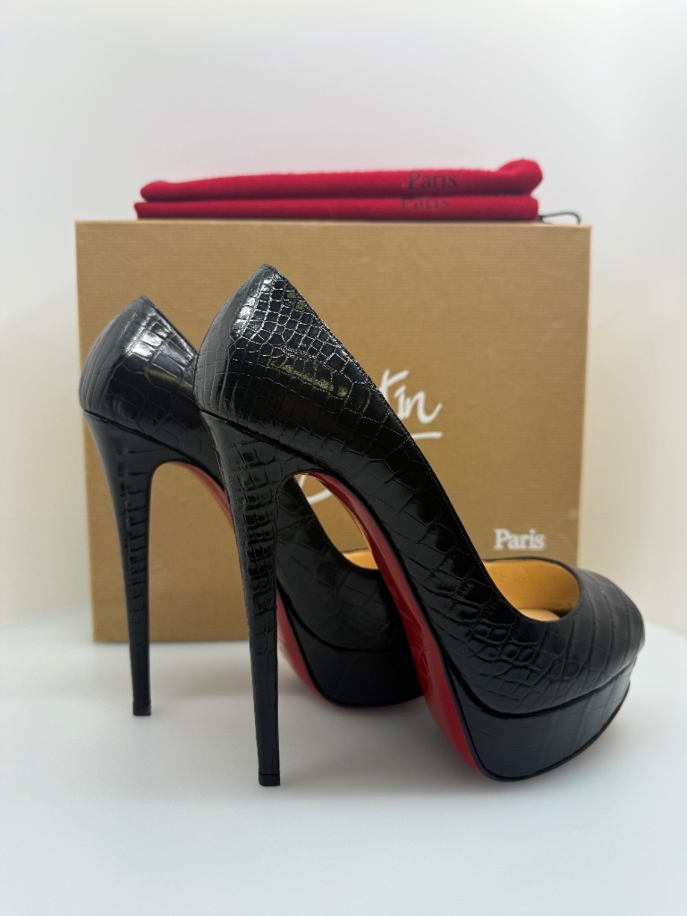 Christian Louboutin Lady Peep 150MM Croc Size 38.5